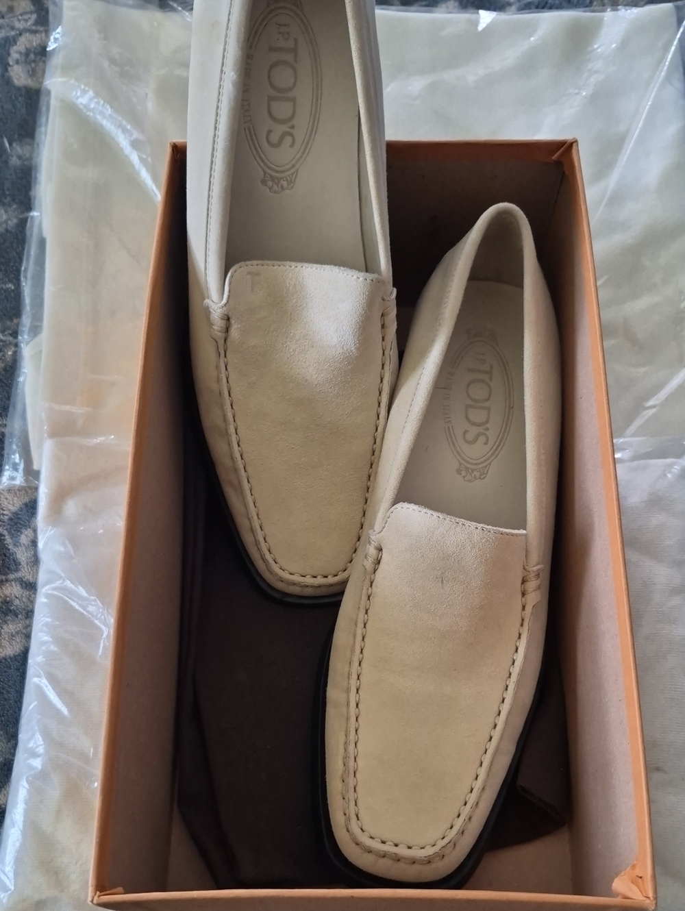 TOD'S Cream Suede Women's Slip-On Loafers